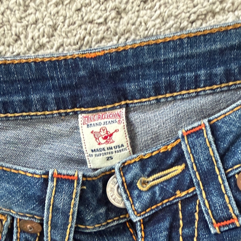 True Religion Women's Dark Blue Low-Rise Denim Shorts - Picture 2 of 7